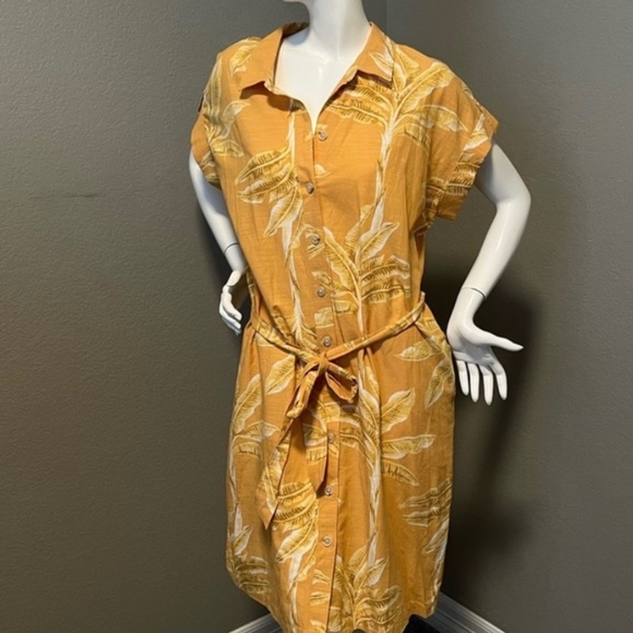 Liz Clarborne Women”s Yellow Tropical Print Button- Up Dress  Size XL - Picture 1 of 14
